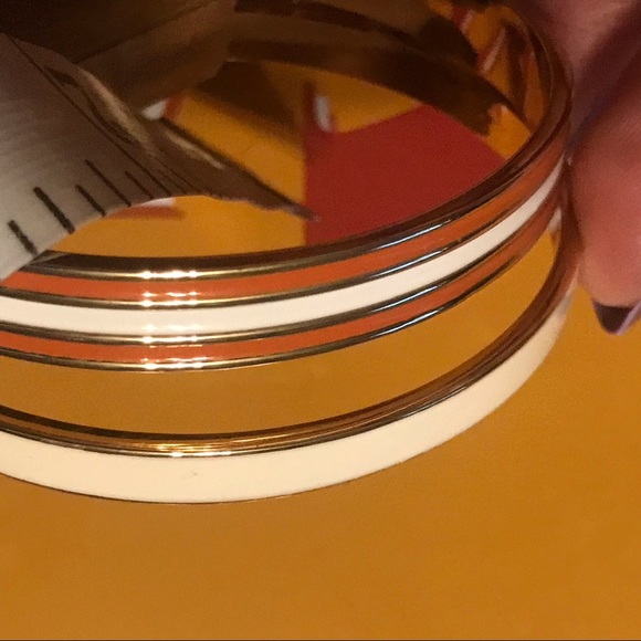 New 1st & Gorgeous By Carolee Burnt Orange & Ivory Gold Tone Bangle Bracelet Set - Picture 10 of 14